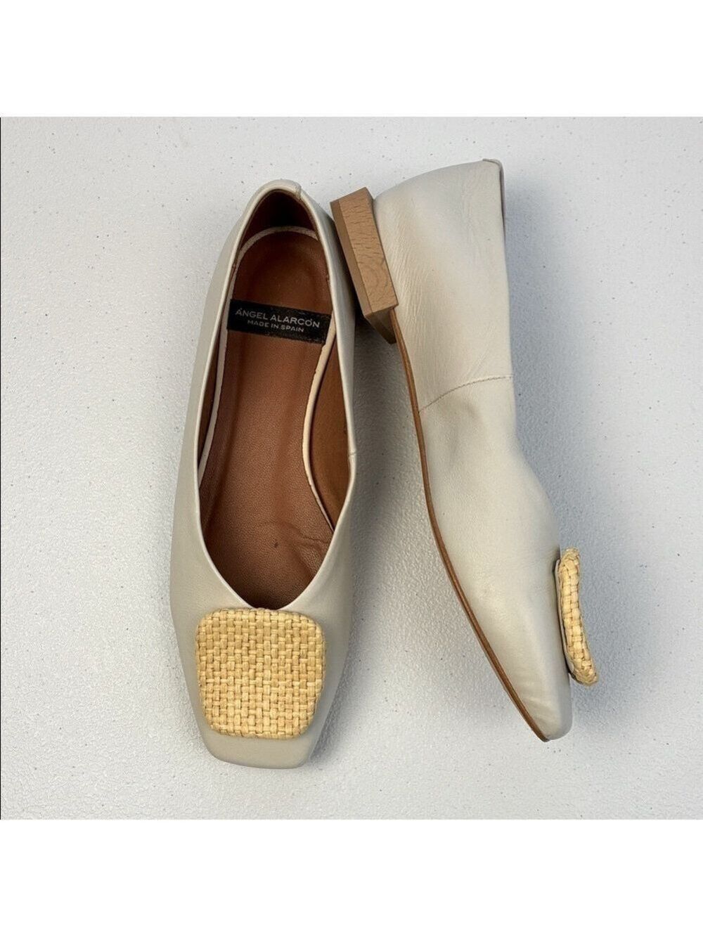 Angel Alarcon Napoleoni Ivory Leather Ballet Flats Square Toe Anthropologie 6.5